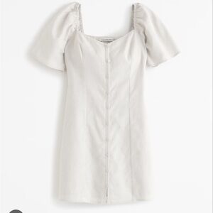 Elegant Button-Through Mini Dress (neutral beige not white)